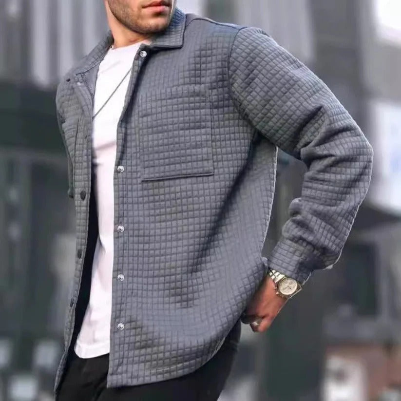 Herre skjortejakke med tekstur, brystlommer og knaplukning