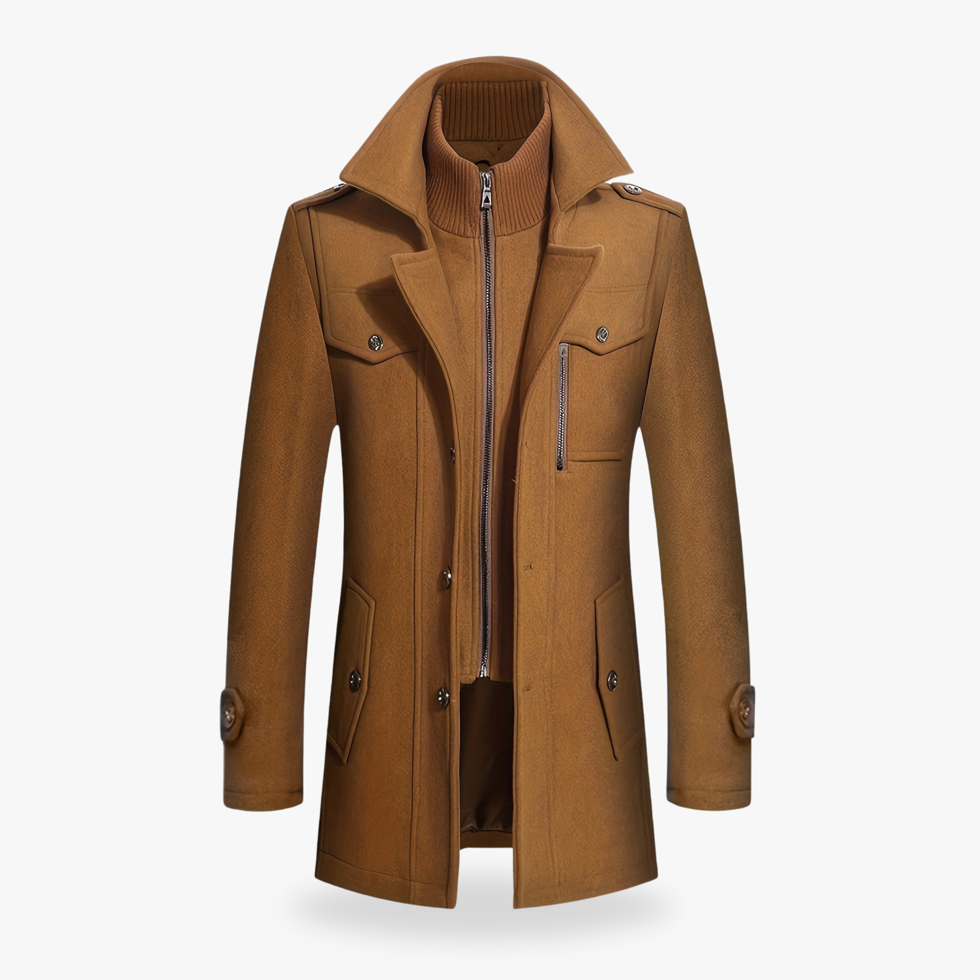 Herrefrakke med høj krave, knapper og lynlåslukning