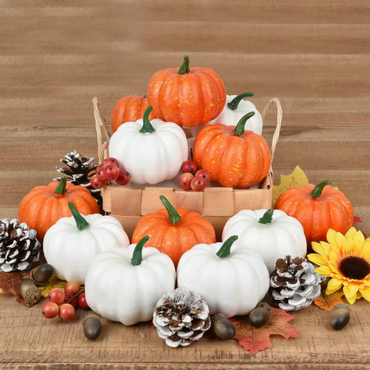 12 stk. efterårsdekorationssæt med ahornblade og græskar