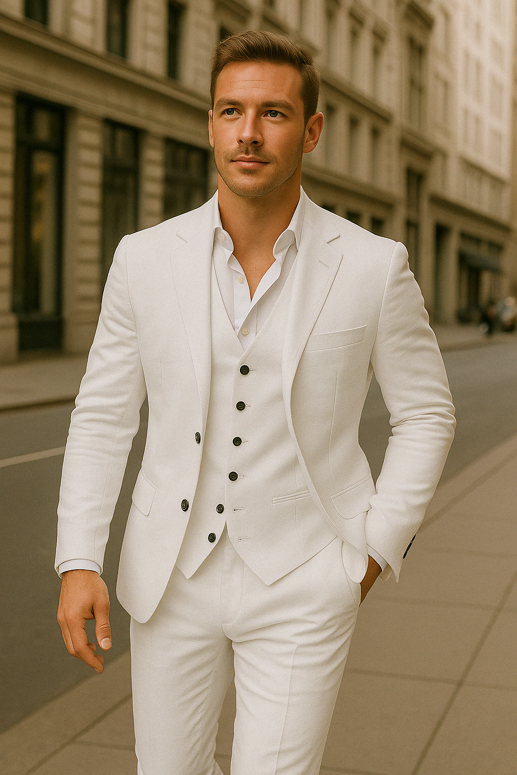 Tredelt sæt i hør til mænd: blazer, vest og bukser | Let, åndbar og elegant