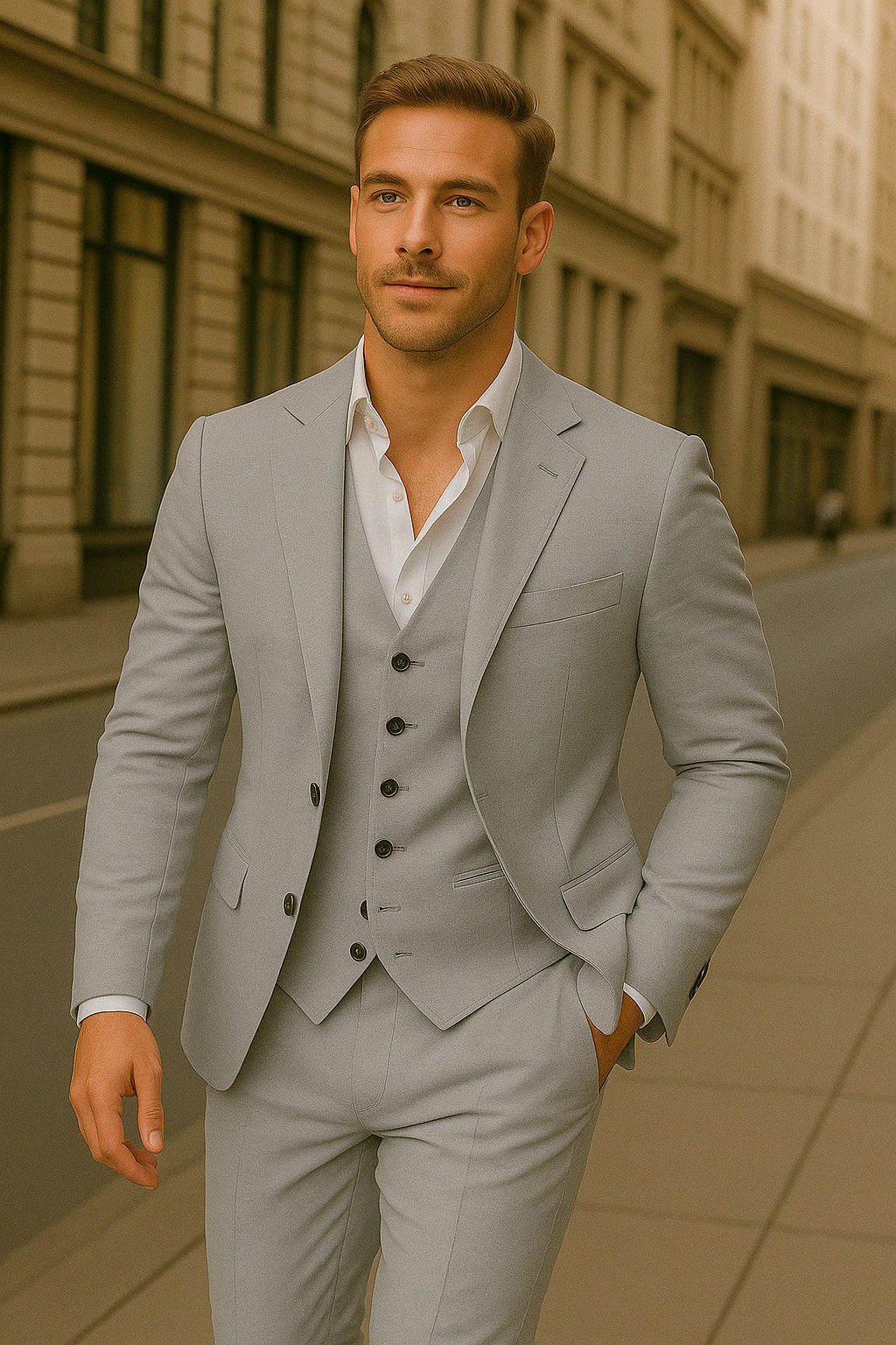 Tredelt sæt i hør til mænd: blazer, vest og bukser | Let, åndbar og elegant