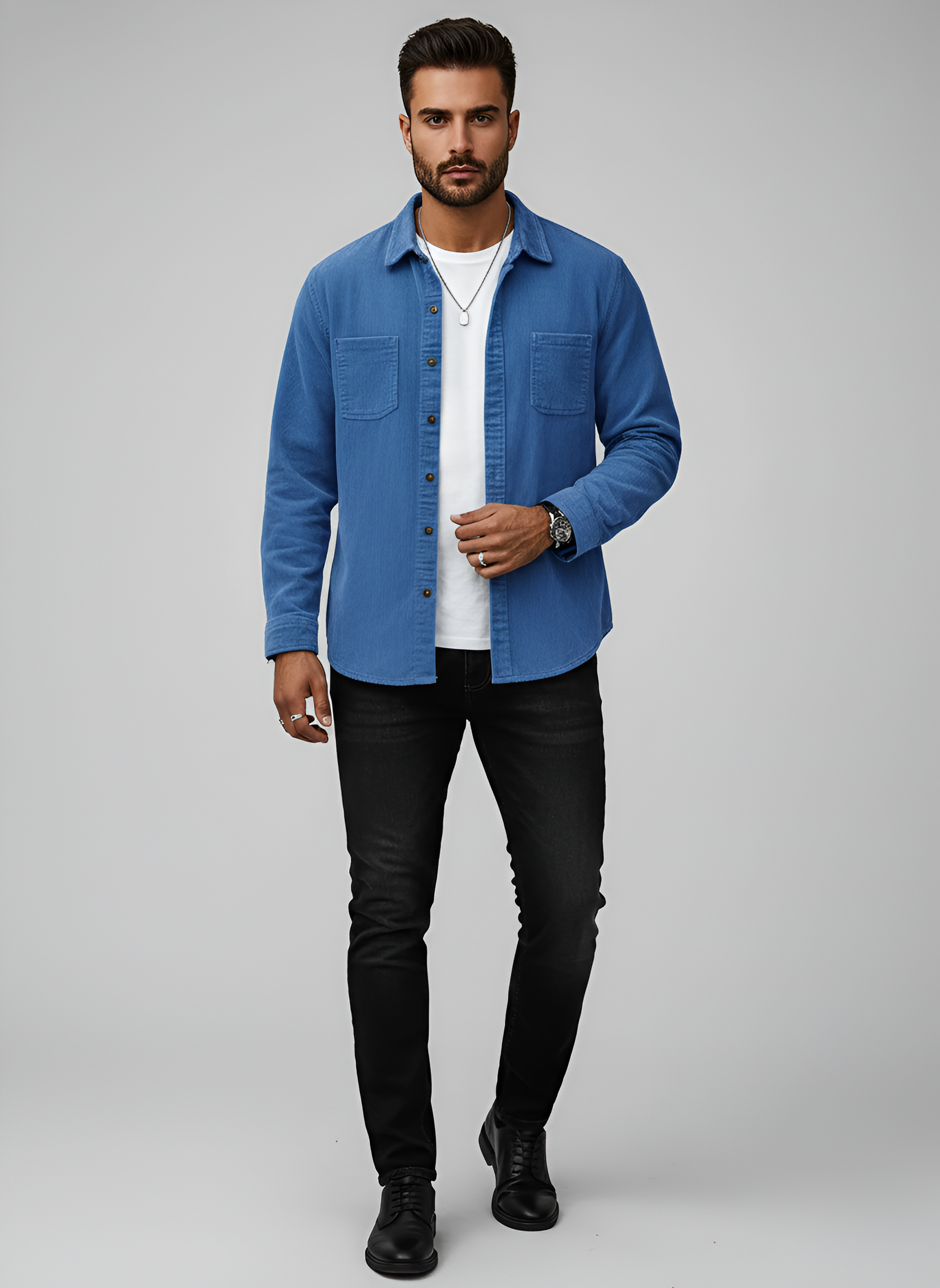 Herre overshirt i bomuld med knaplukning og brystlommer