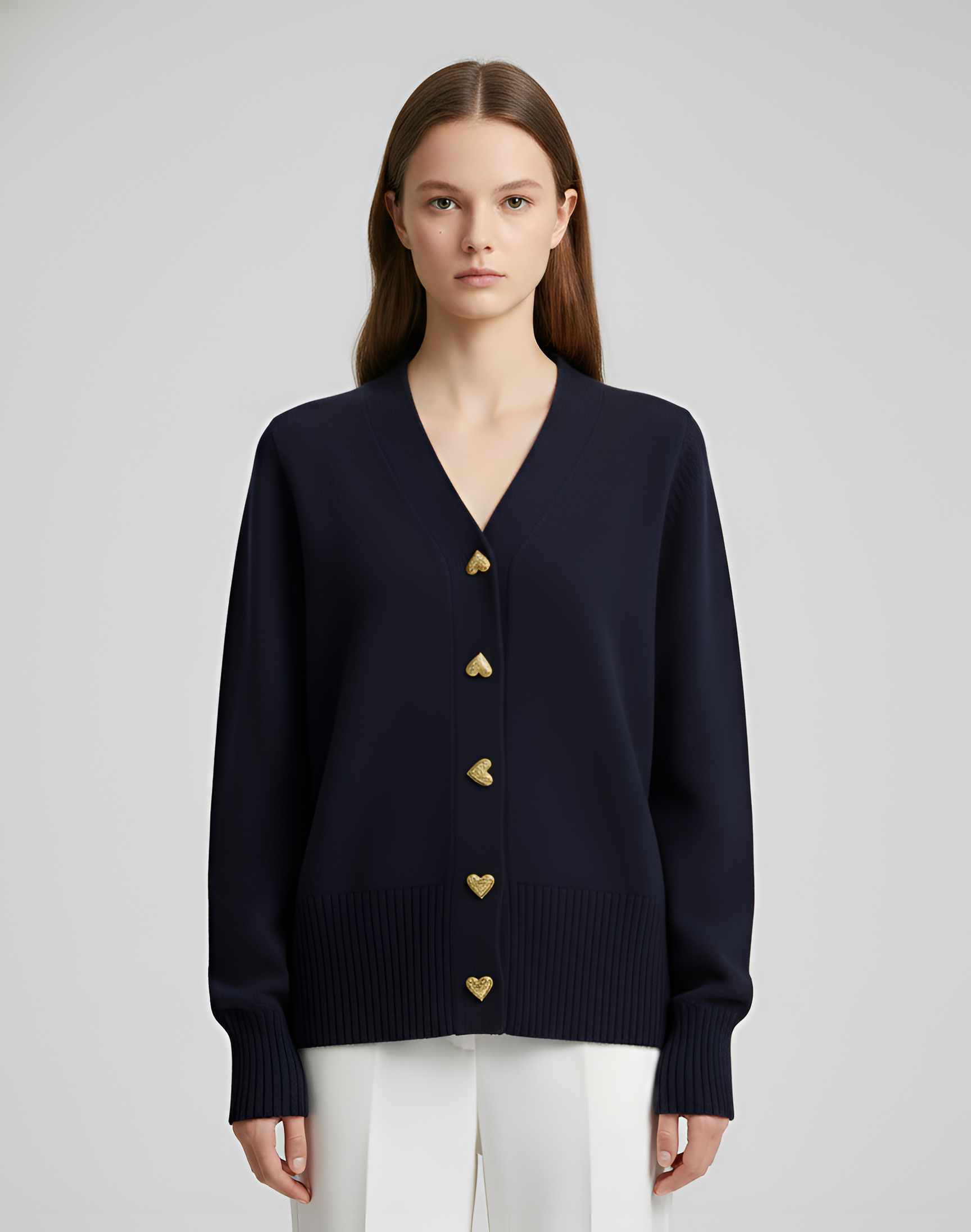 Cardigan tricoté pour femme avec boutons et encolure en V