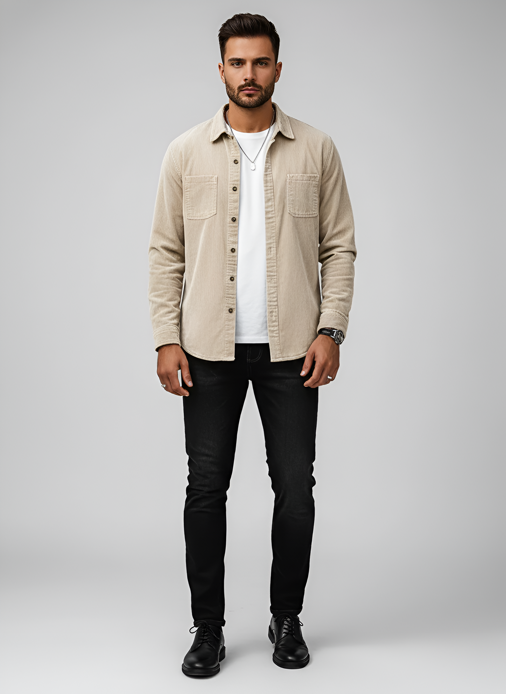 Herre overshirt i bomuld med knaplukning og brystlommer