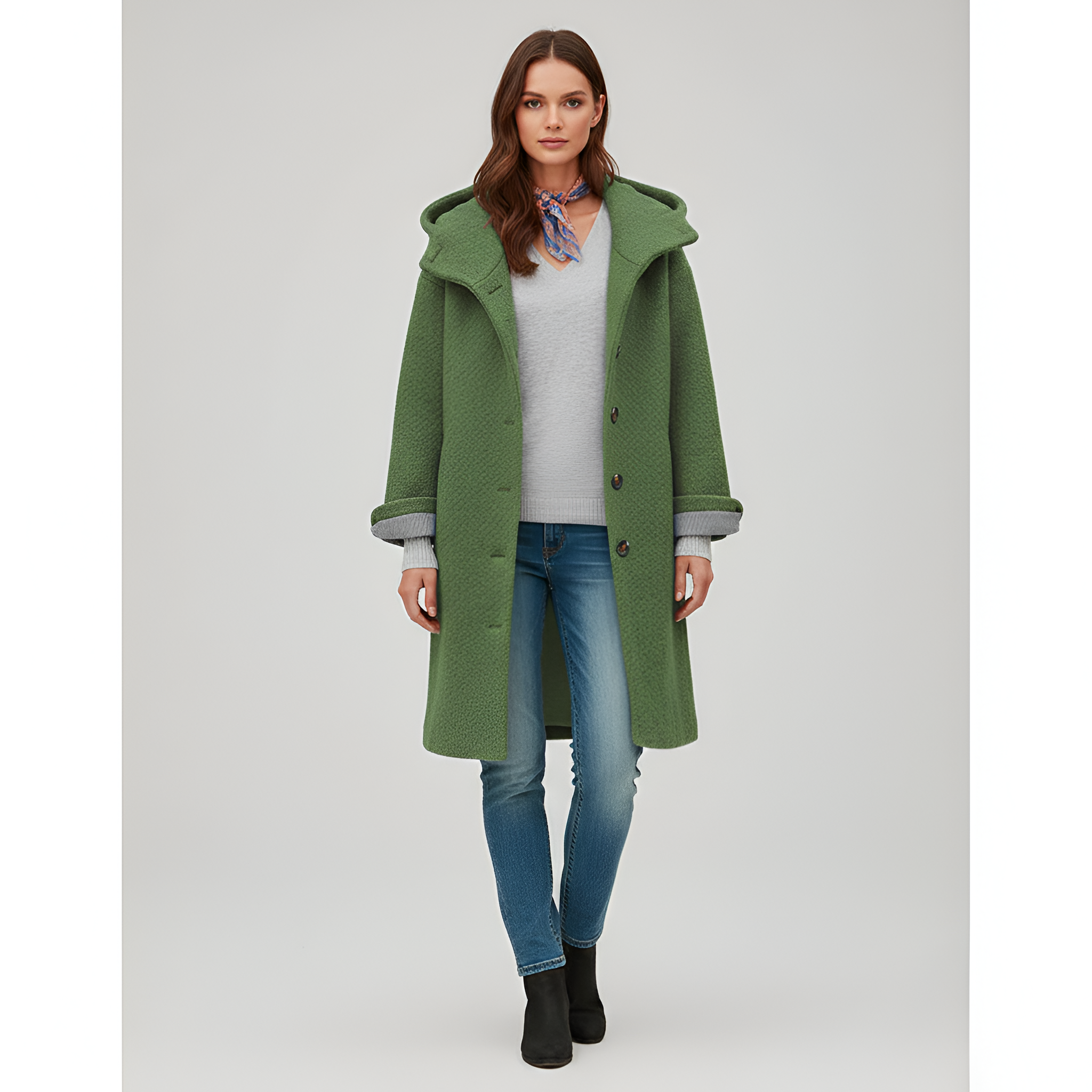 Dame uldfrakke med knaplukning og klassisk pasform