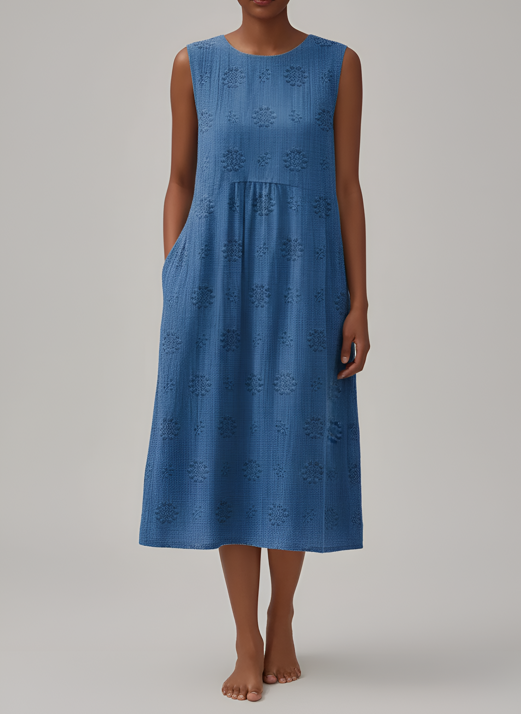 Ærmeløs damekjole i bomuld med rund hals og afslappet pasform