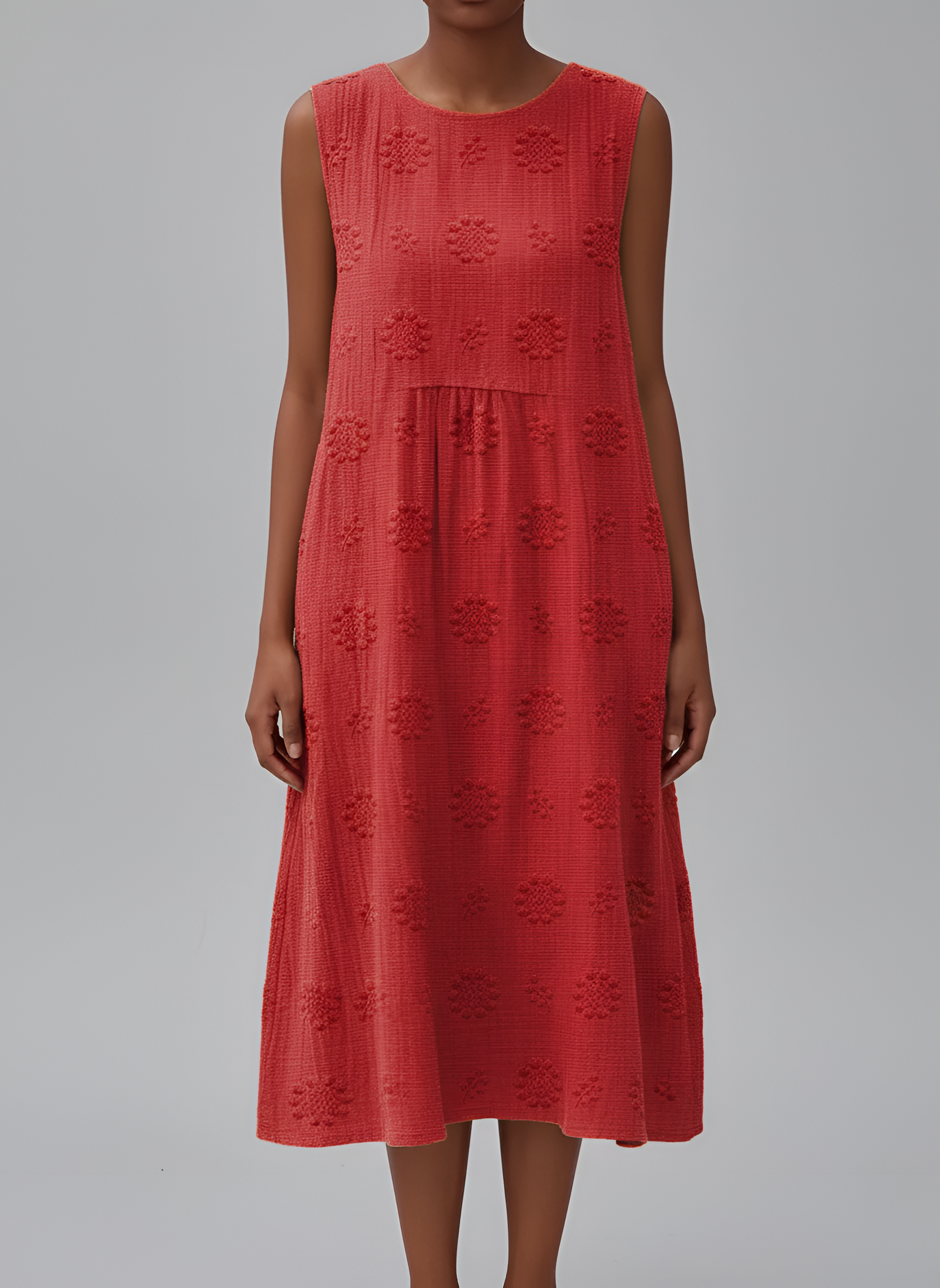 Ærmeløs damekjole i bomuld med rund hals og afslappet pasform