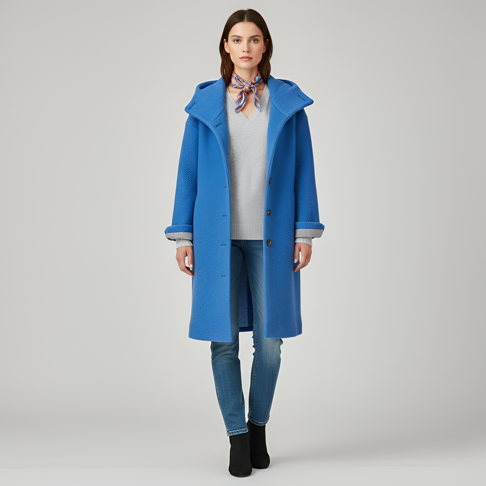 Dame uldfrakke med knaplukning og klassisk pasform