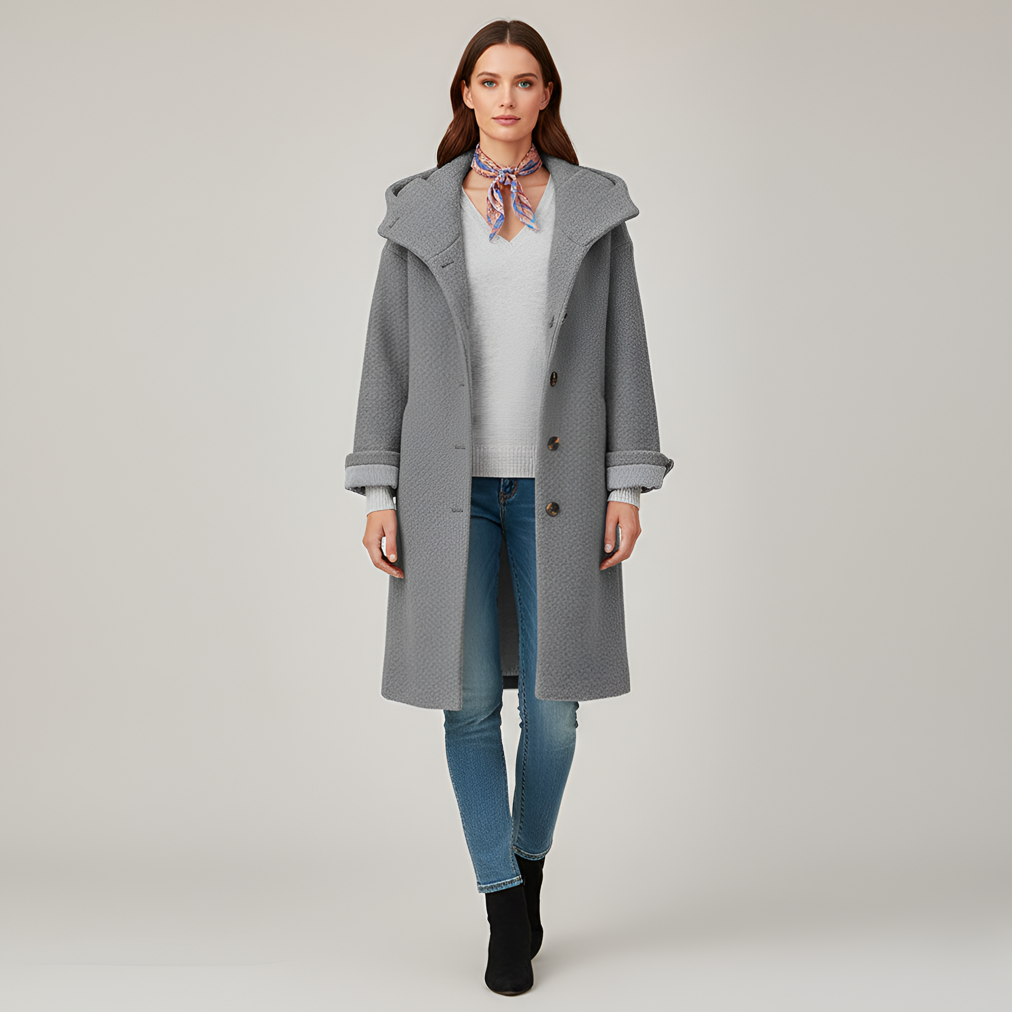 Dame uldfrakke med knaplukning og klassisk pasform