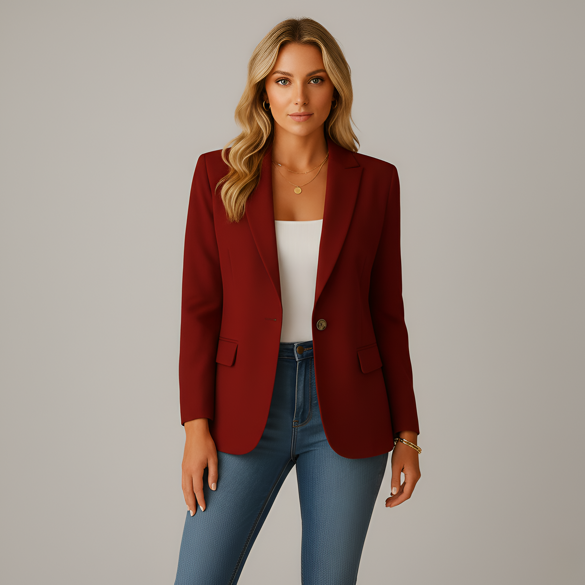 Klassisk dameblazer med knaplukning figursyet pasform til arbejde og hverdag