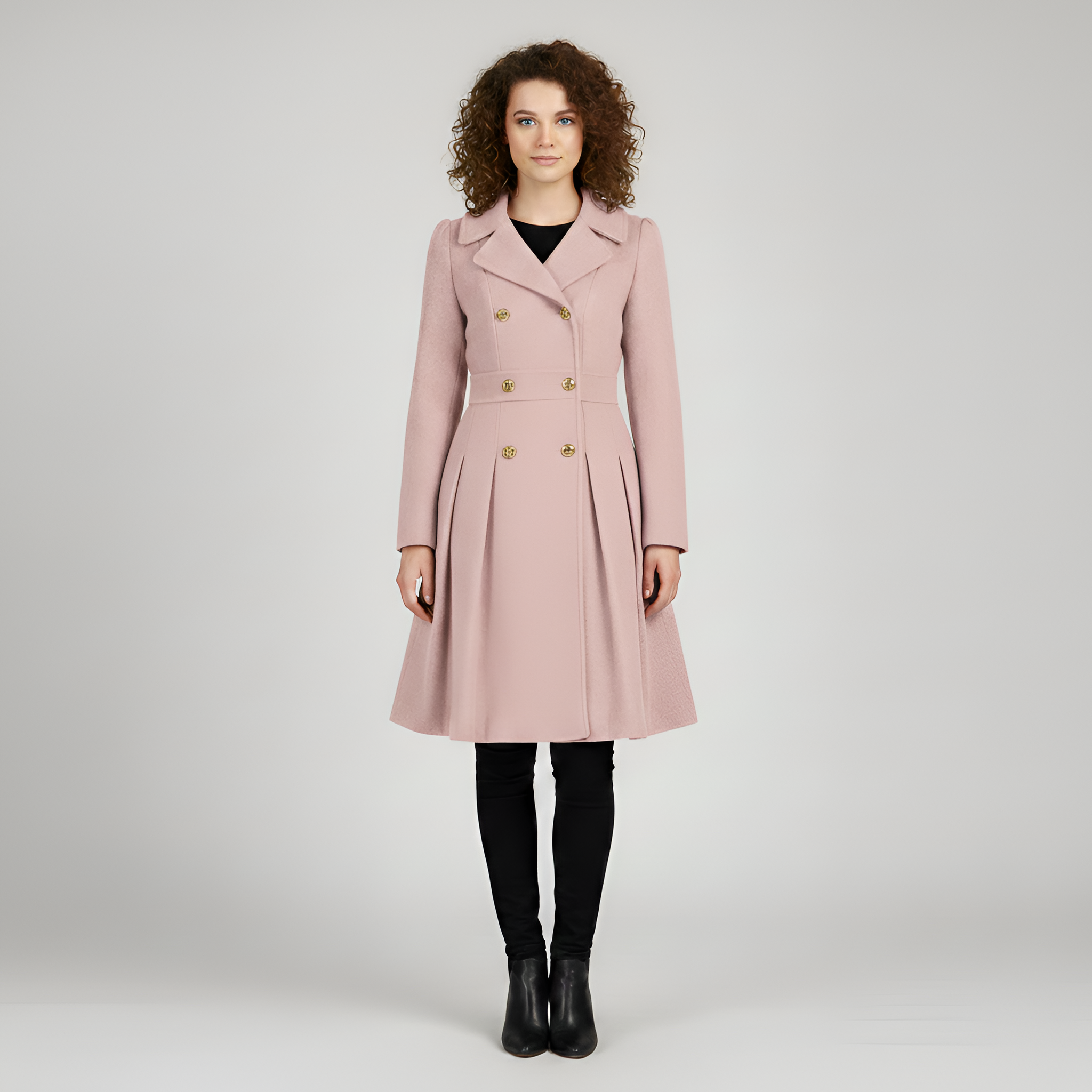 Dame trenchcoat med bælte og dobbeltknaplukning