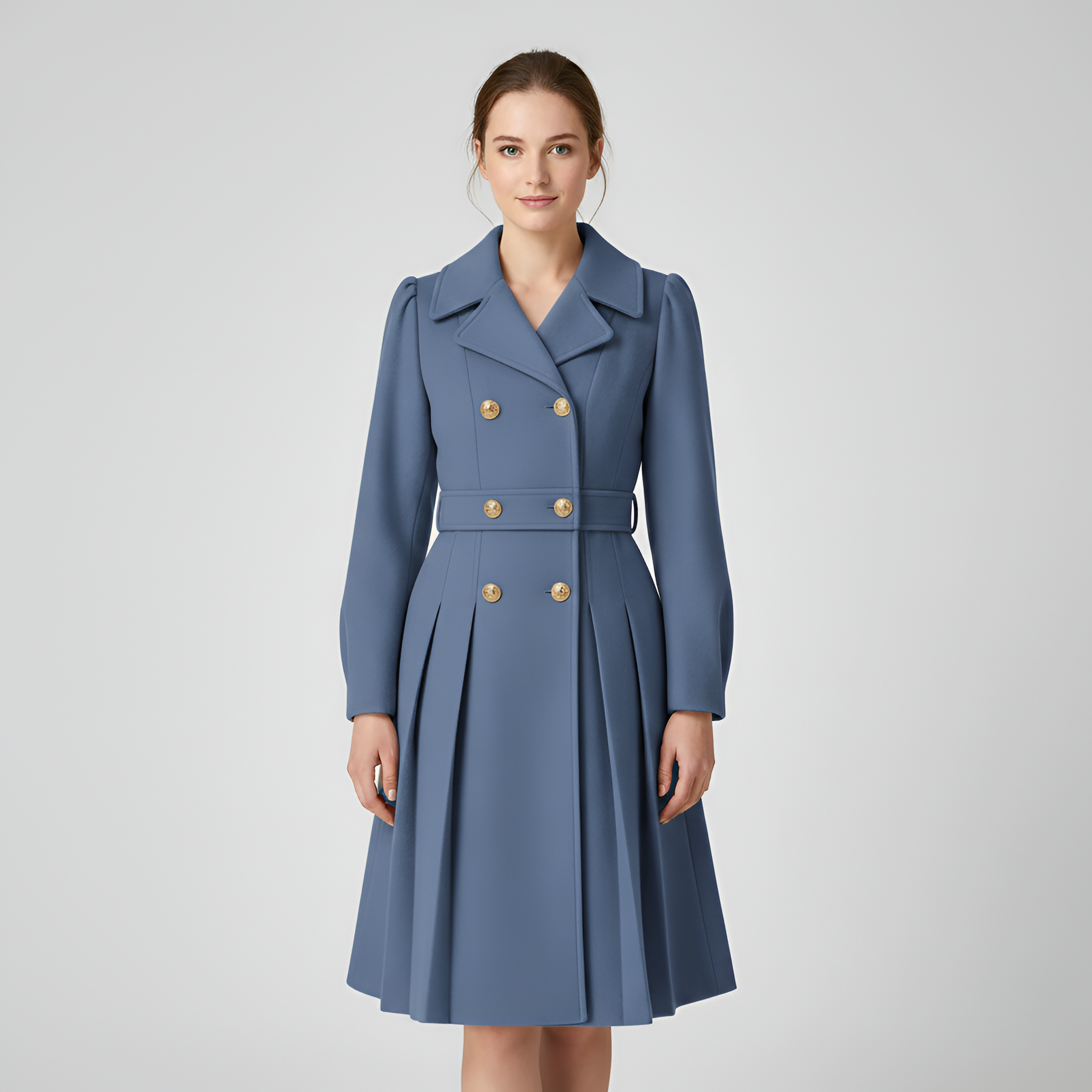 Dame trenchcoat med bælte og dobbeltknaplukning