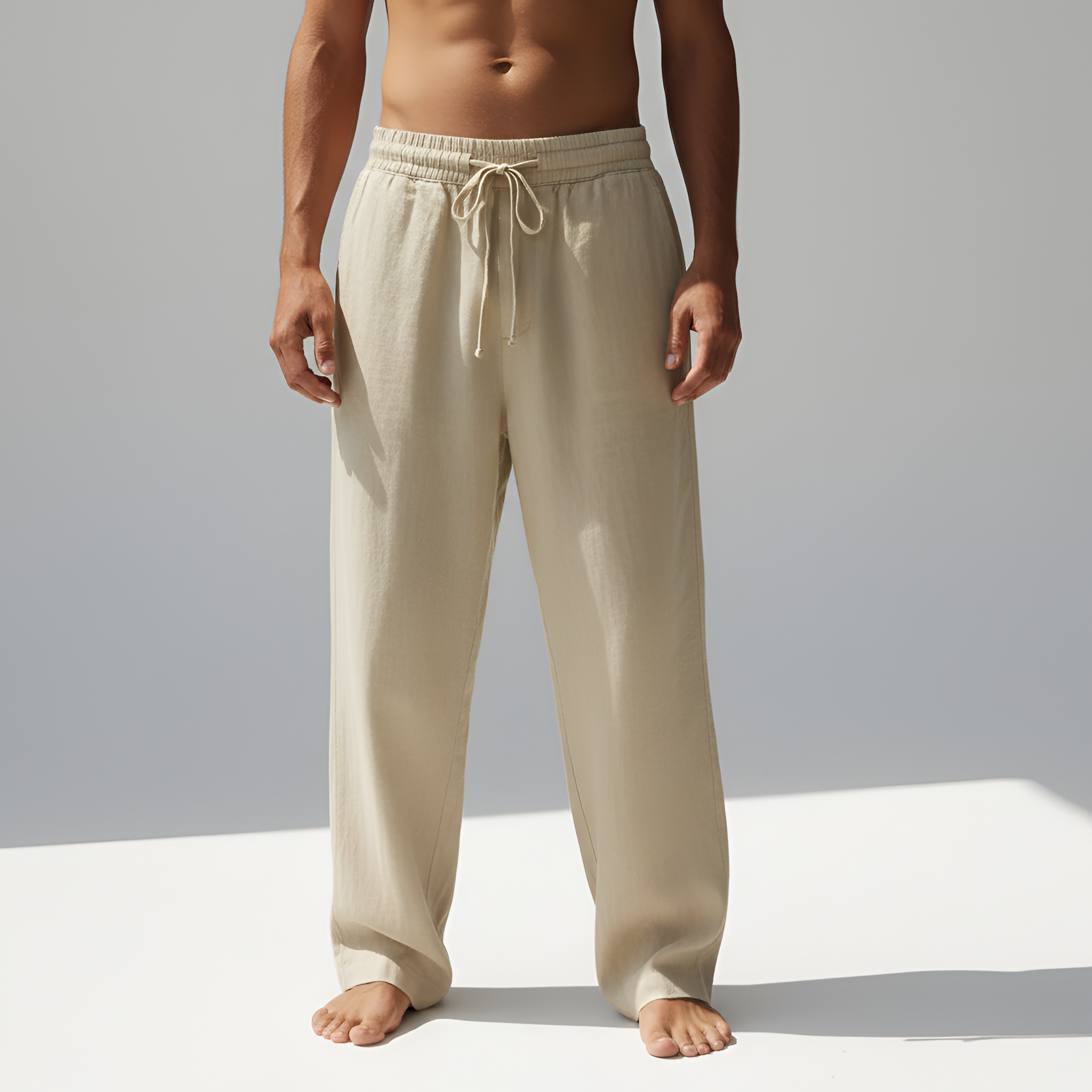 Herre hørbukser med elastisk talje og snøre – lette og afslappede sommerbukser