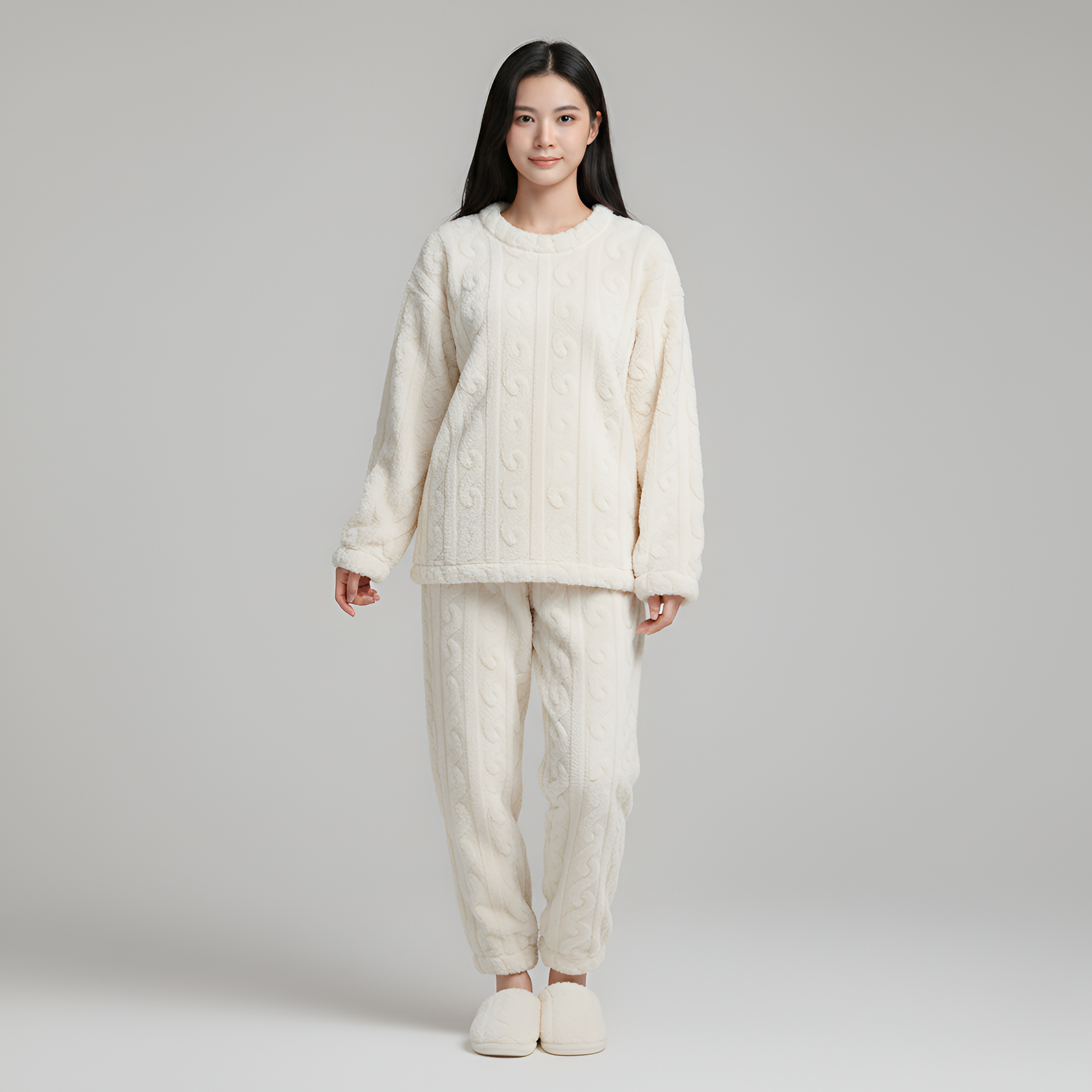 Nattøj sæt dame i blødt fleece med overdel og bukser