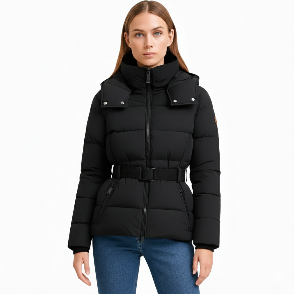 Kurtka puchowa z paskiem, wodoodporna, dla kobiet