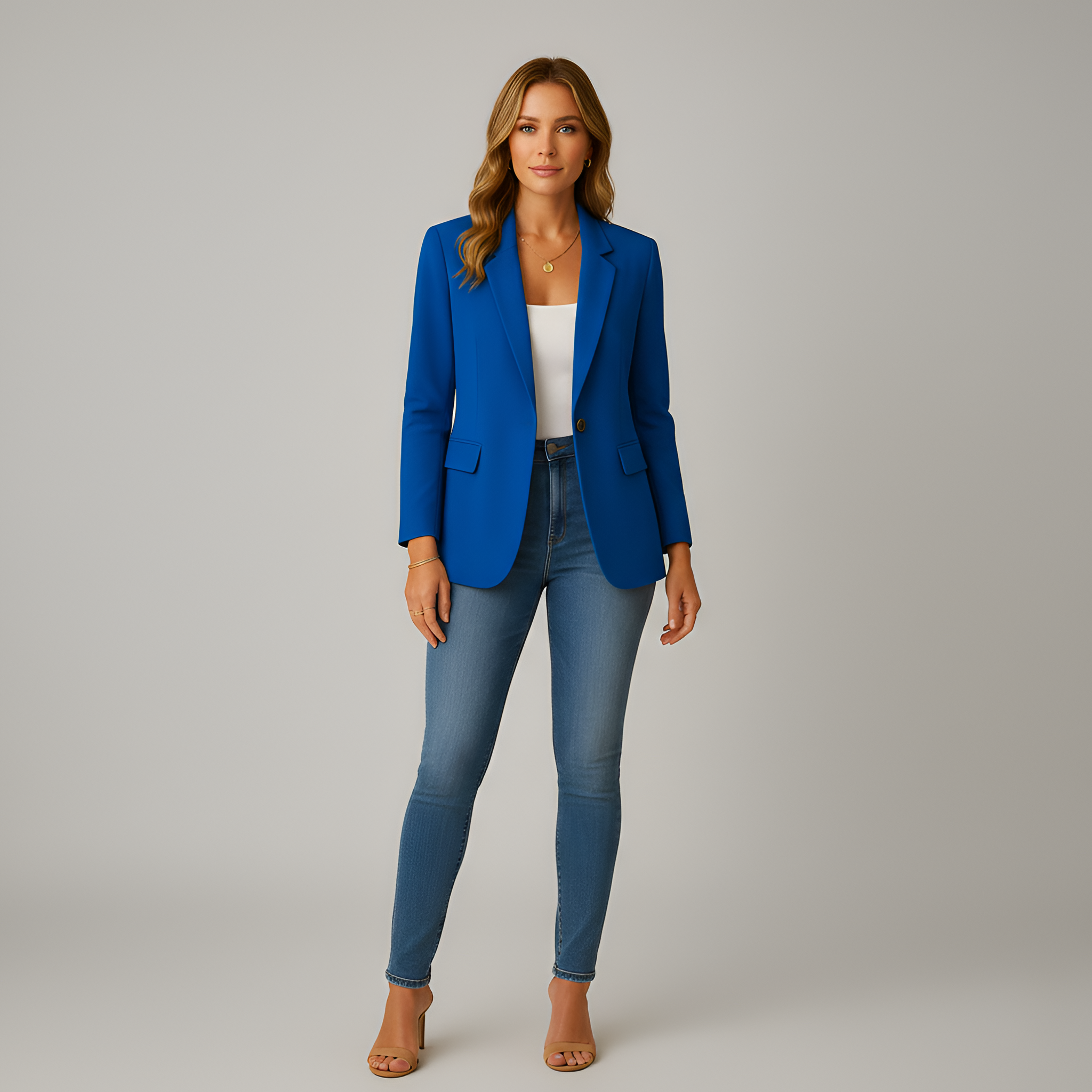 Klassisk dameblazer med knaplukning figursyet pasform til arbejde og hverdag