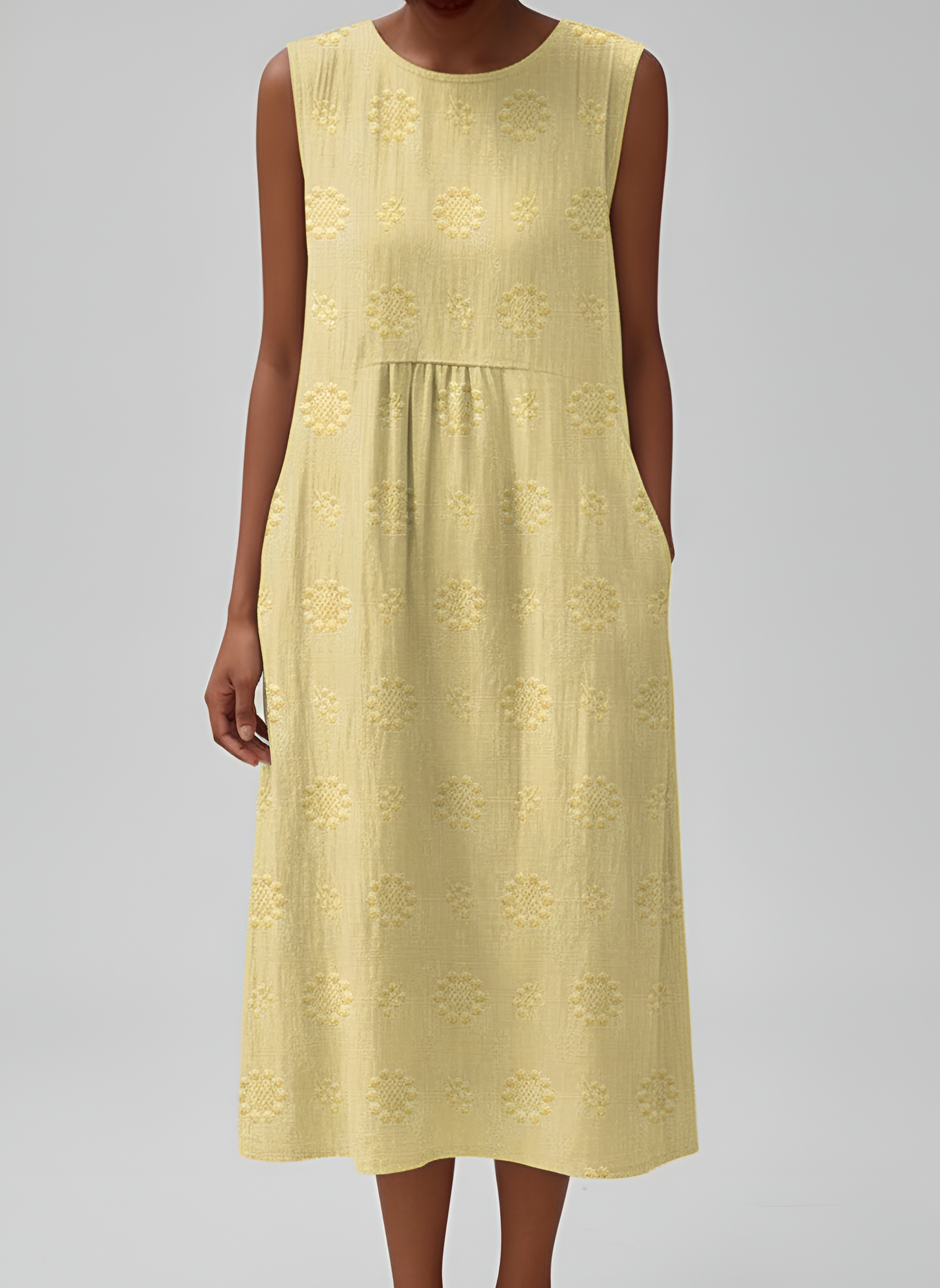 Ærmeløs damekjole i bomuld med rund hals og afslappet pasform