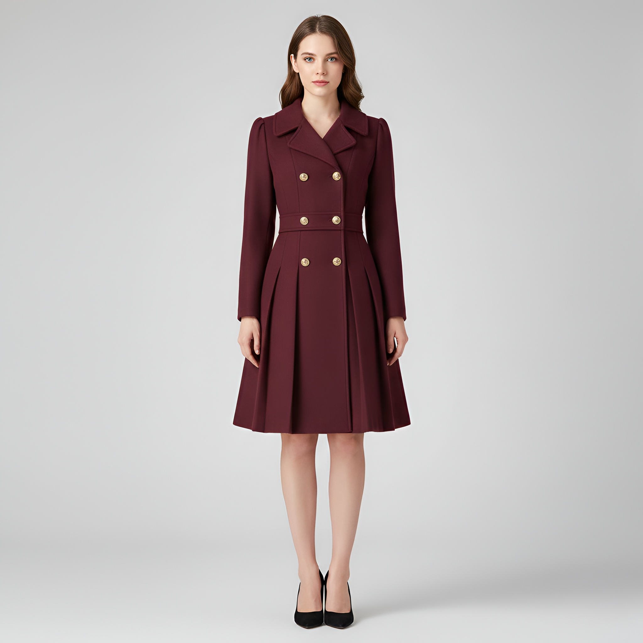 Dame trenchcoat med bælte og dobbeltknaplukning