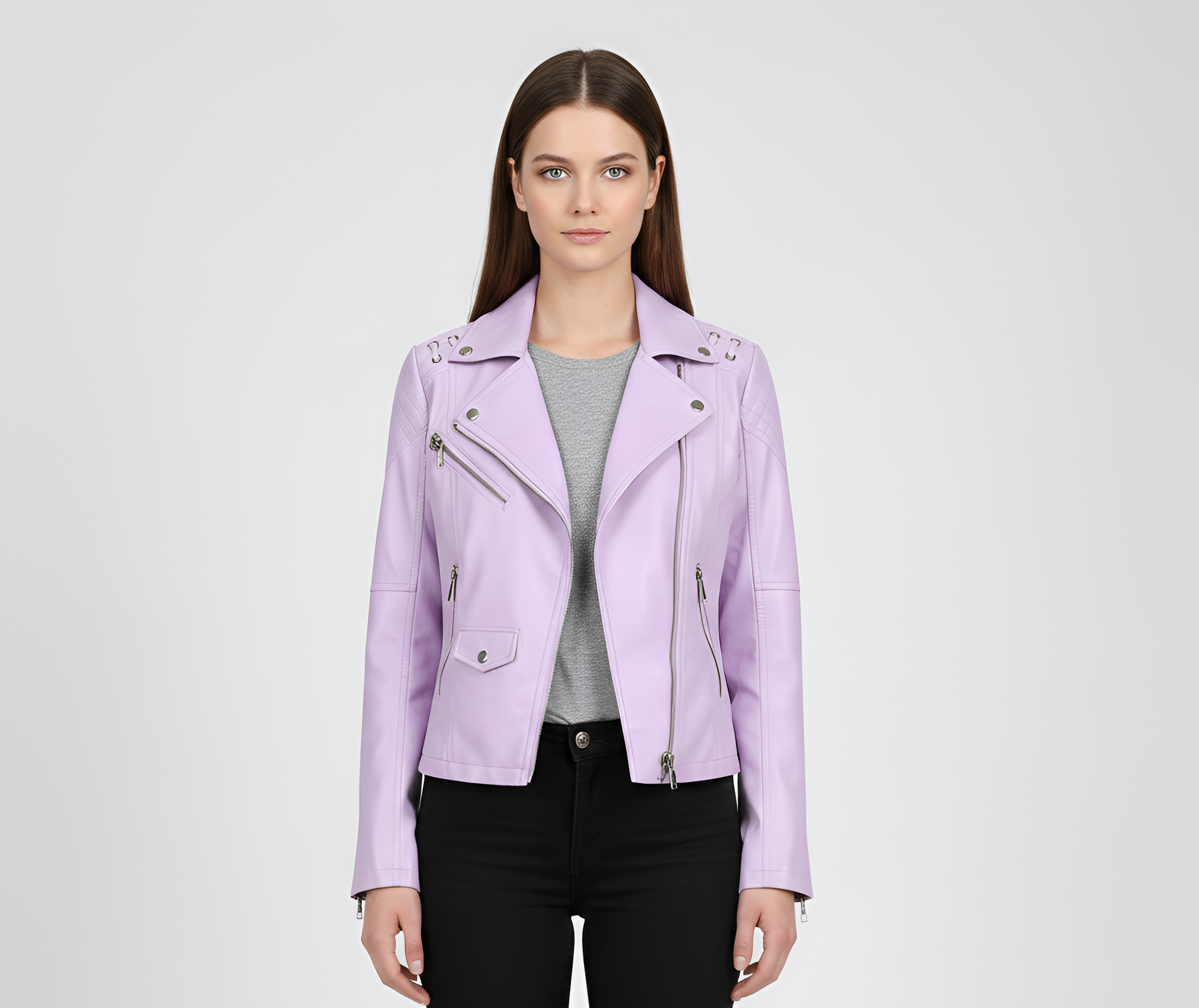 Kort Læderjakke til Dame med Lynlås og Slank Pasform