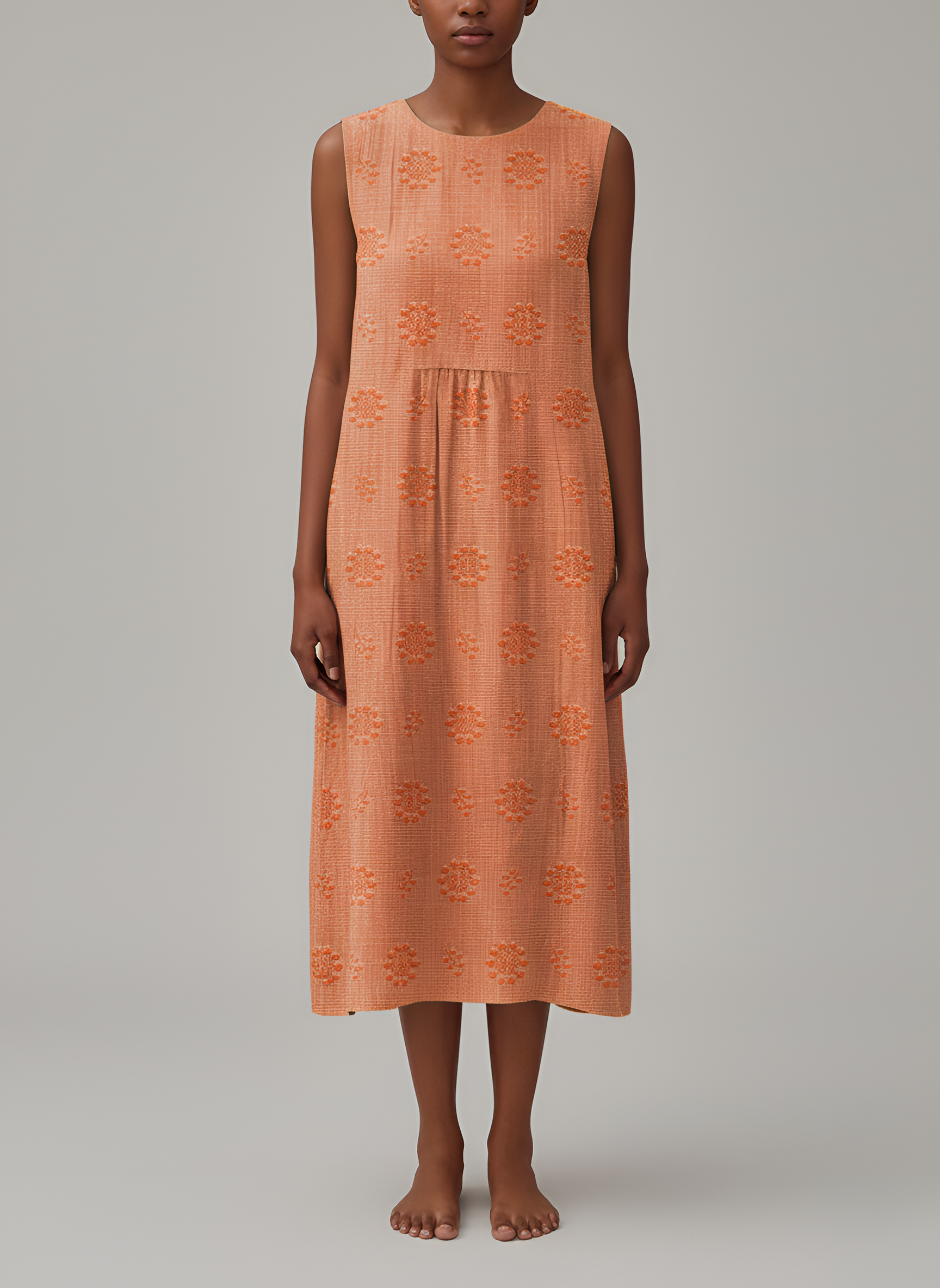 Ærmeløs damekjole i bomuld med rund hals og afslappet pasform