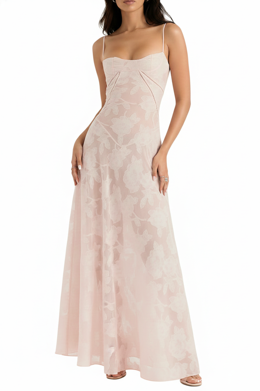 Elegant blondekjole til kvinder – Lang sort kjole med blomsterakcenter og slim fit