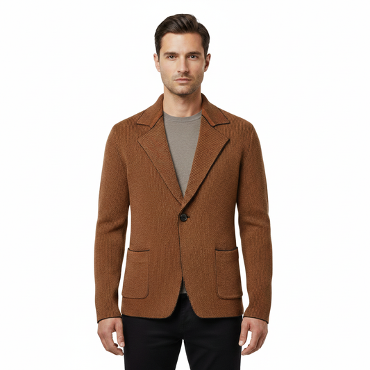 Strikket herrejakke med blazer-snit og tekstureret overflade