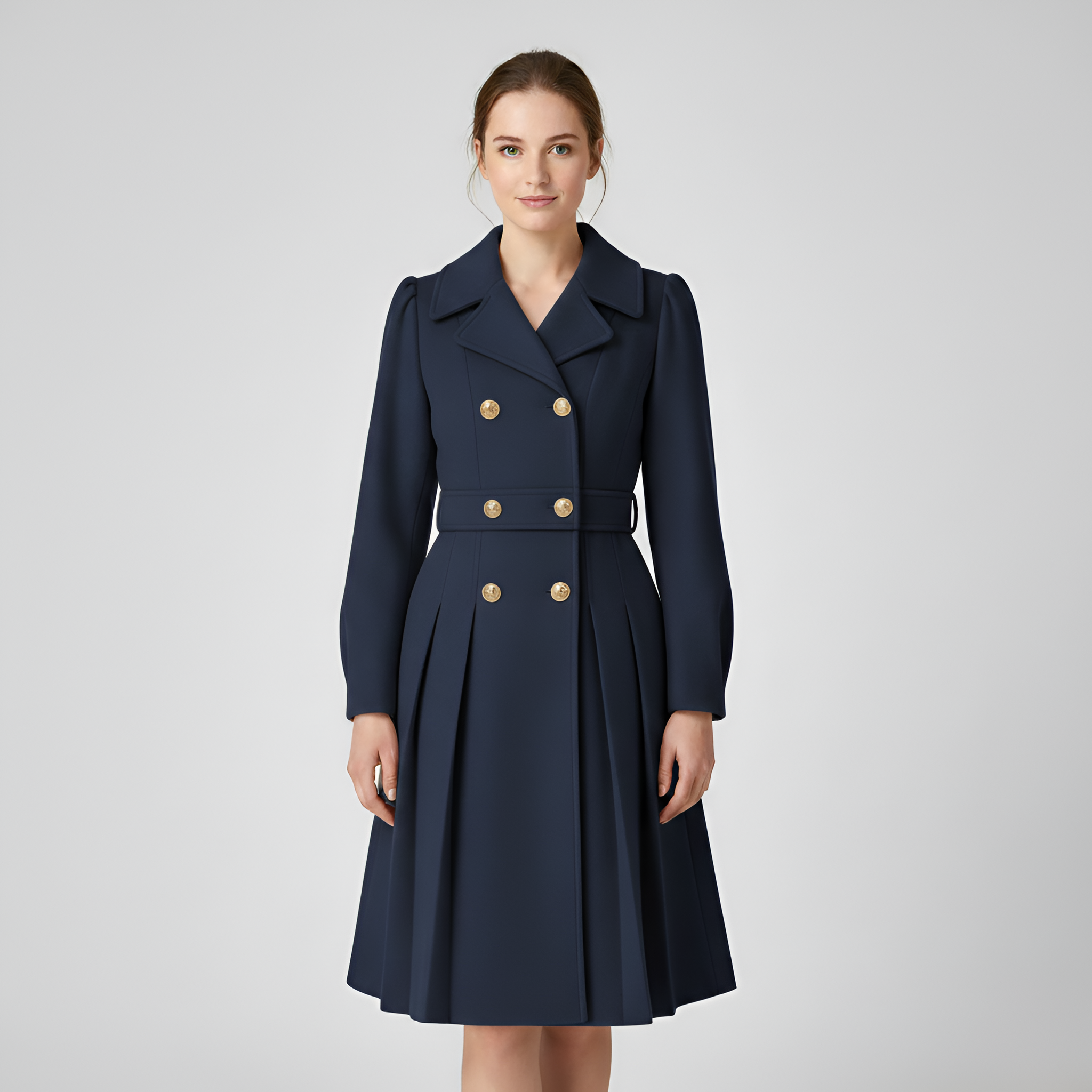 Dame trenchcoat med bælte og dobbeltknaplukning