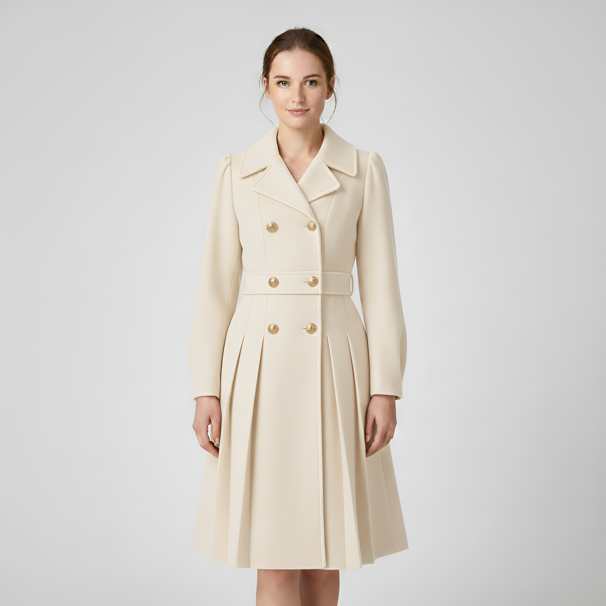 Dame trenchcoat med bælte og dobbeltknaplukning