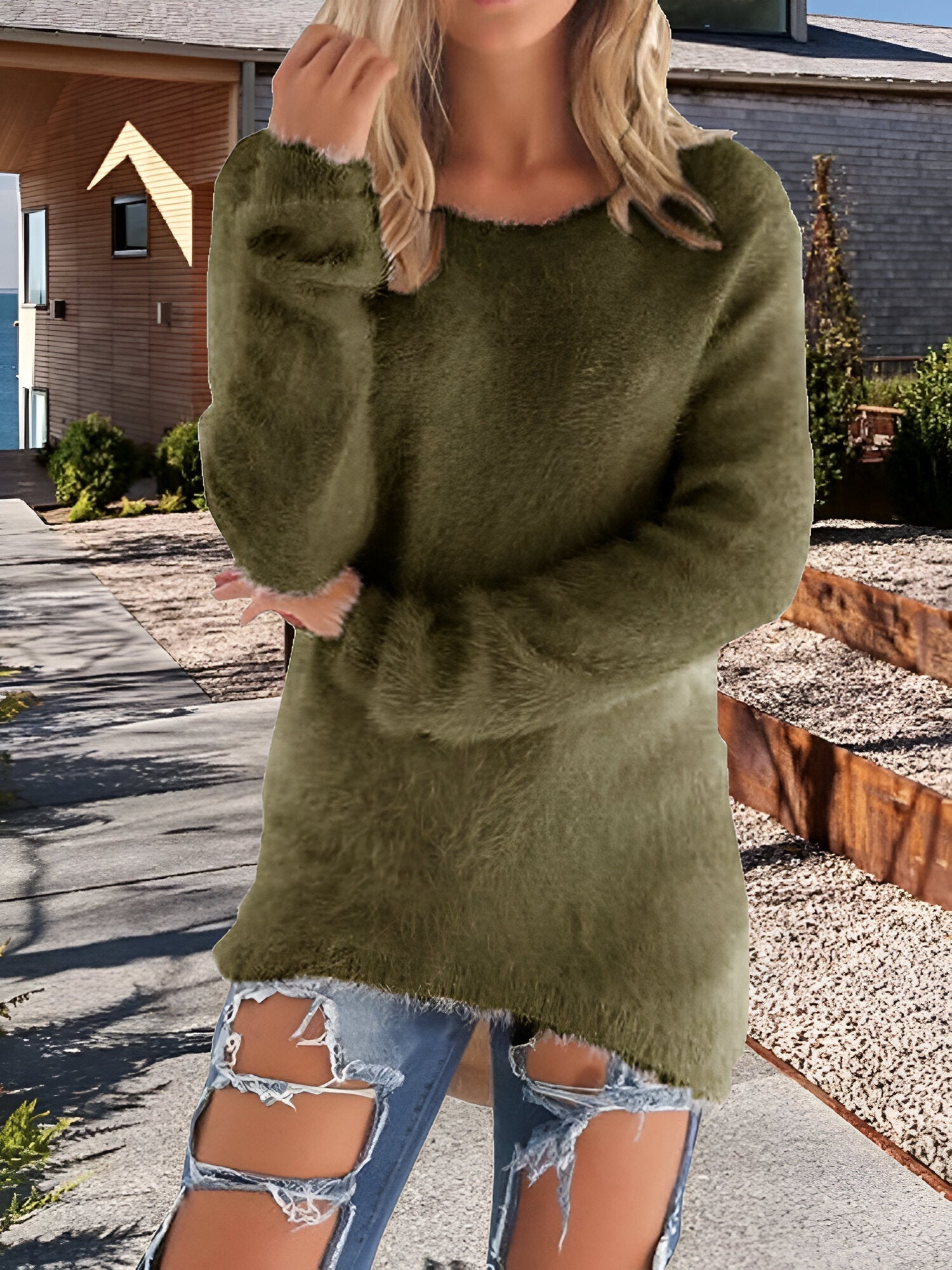 Langærmet trøje med blød overflade og afslappet pasform til damer