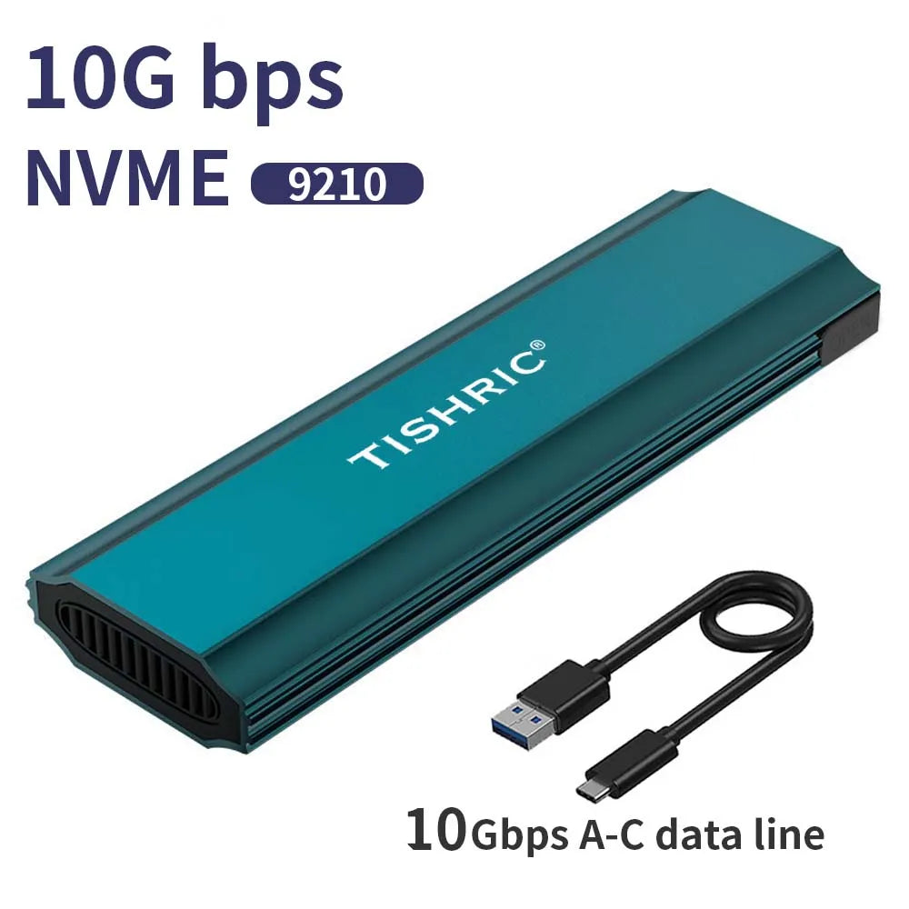 TISHRIC Eksternt SSD-kabinet til gaming, M.2 NVMe/NGFF, USB til Type-C (10Gbps/5Gbps)