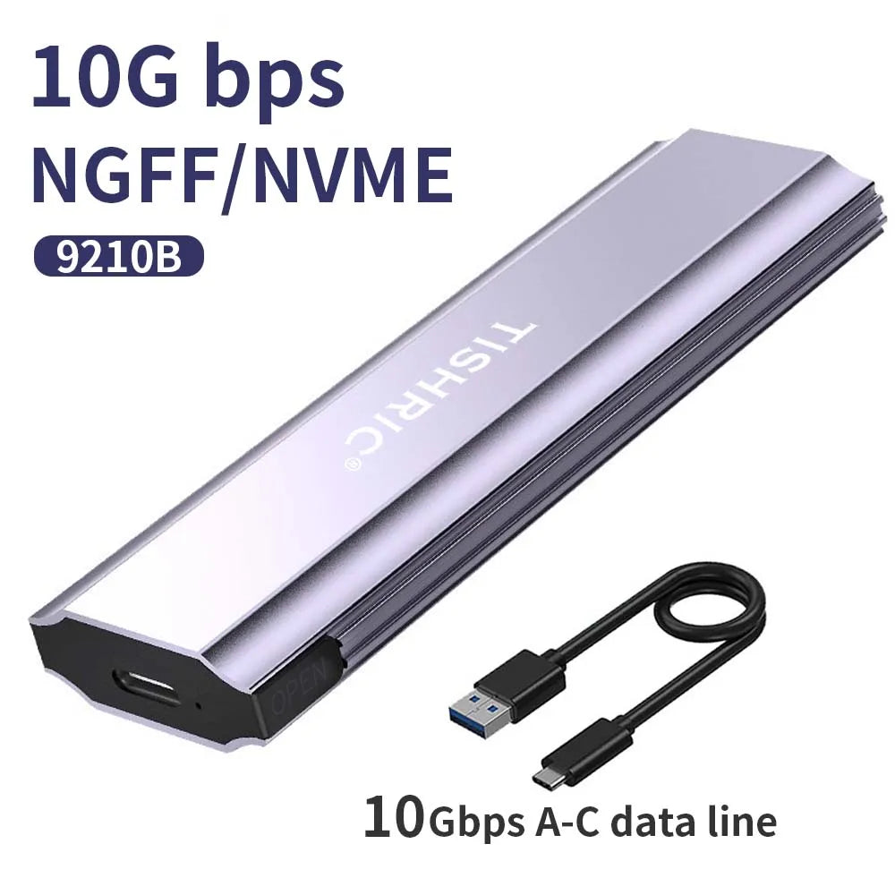TISHRIC Eksternt SSD-kabinet til gaming, M.2 NVMe/NGFF, USB til Type-C (10Gbps/5Gbps)