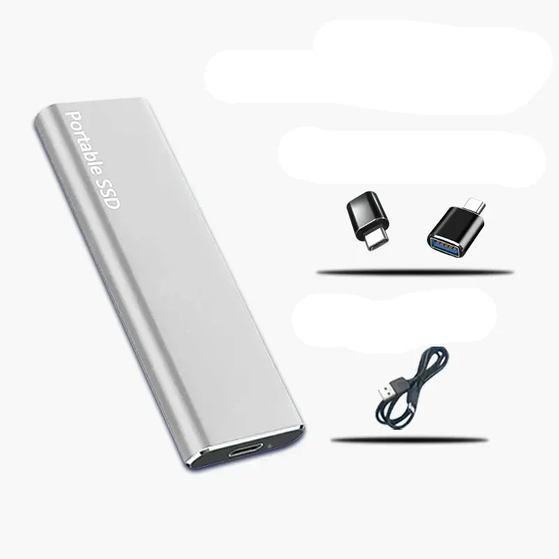 Külső hordozható SSD USB-C–USB-A átalakítóval és nagysebességű adattárolással