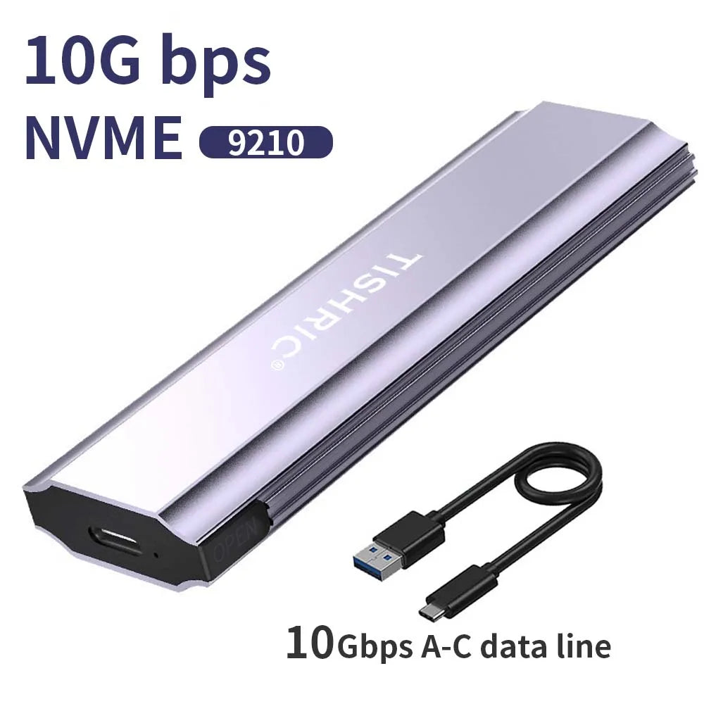 TISHRIC Eksternt SSD-kabinet til gaming, M.2 NVMe/NGFF, USB til Type-C (10Gbps/5Gbps)
