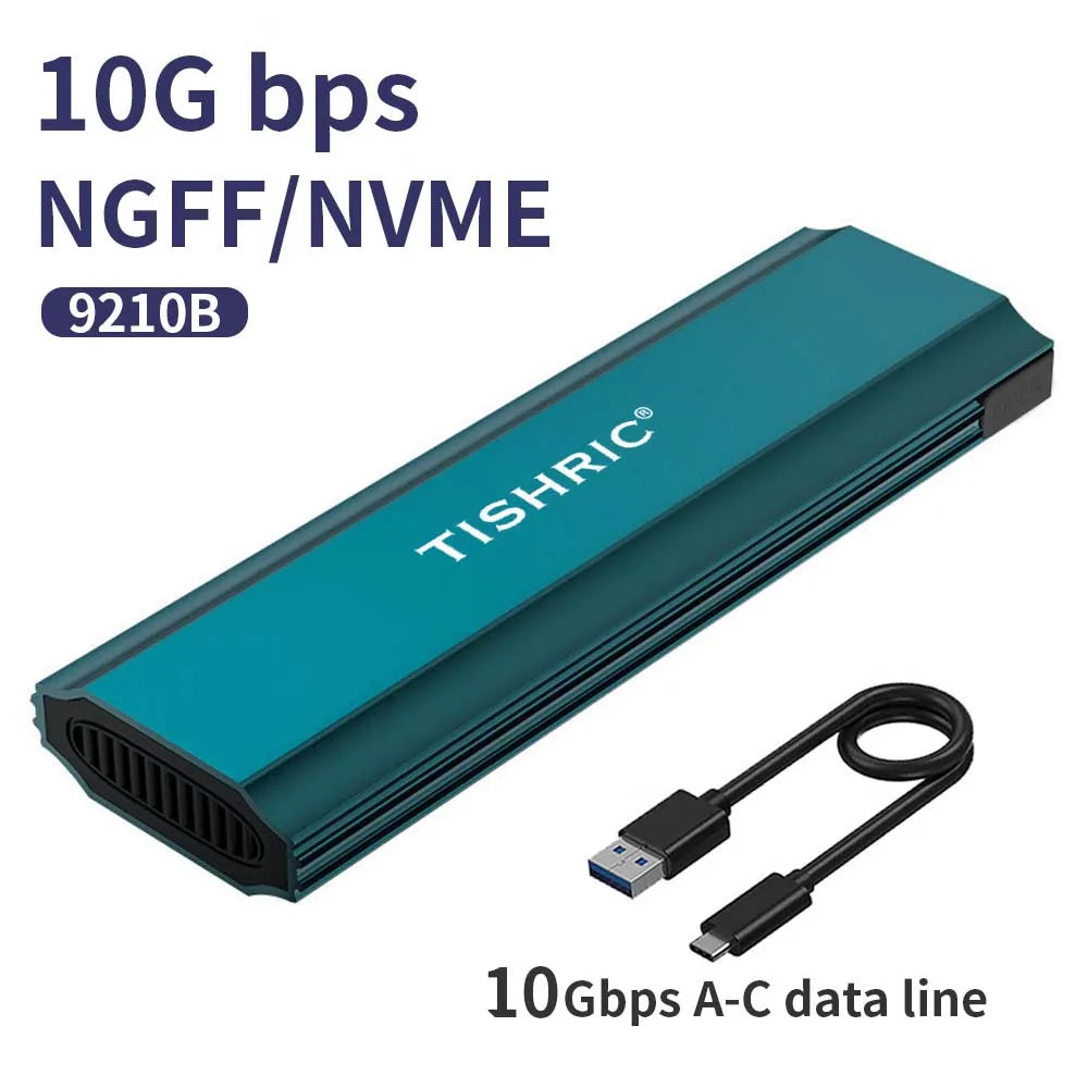 TISHRIC Eksternt SSD-kabinet til gaming, M.2 NVMe/NGFF, USB til Type-C (10Gbps/5Gbps)