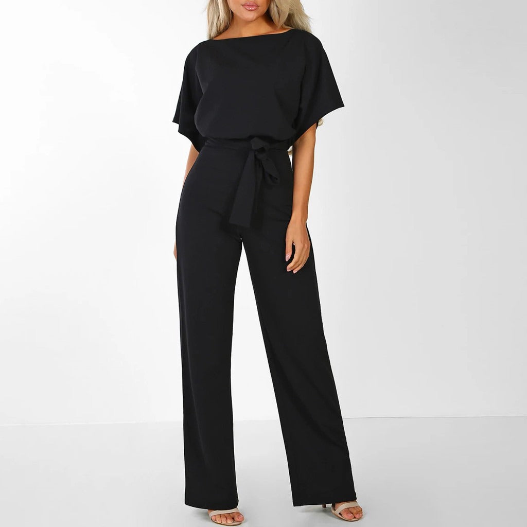 Vidtskåret jumpsuit til kvinder | kortærmet, elegant
