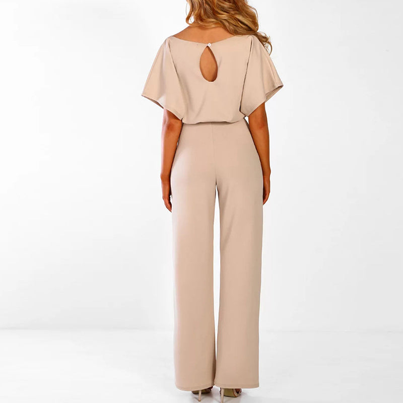 Vidtskåret jumpsuit til kvinder | kortærmet, elegant