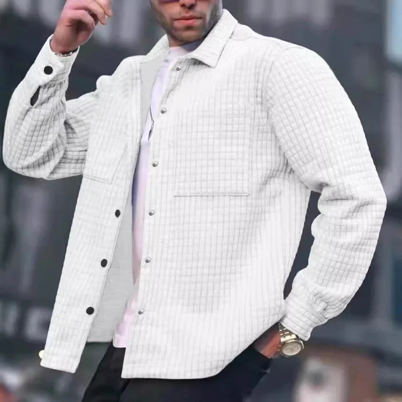 Herre skjortejakke med tekstur, brystlommer og knaplukning