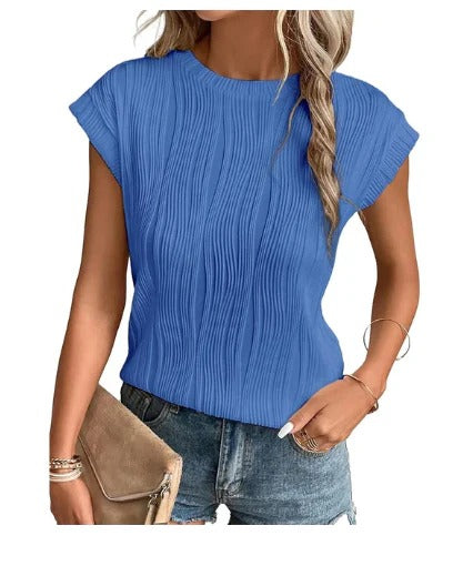 Strikket top med kort ærme og struktureret mønster til damer