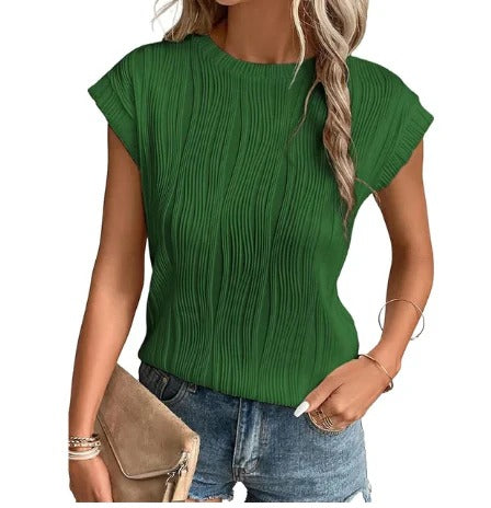 Strikket top med kort ærme og struktureret mønster til damer