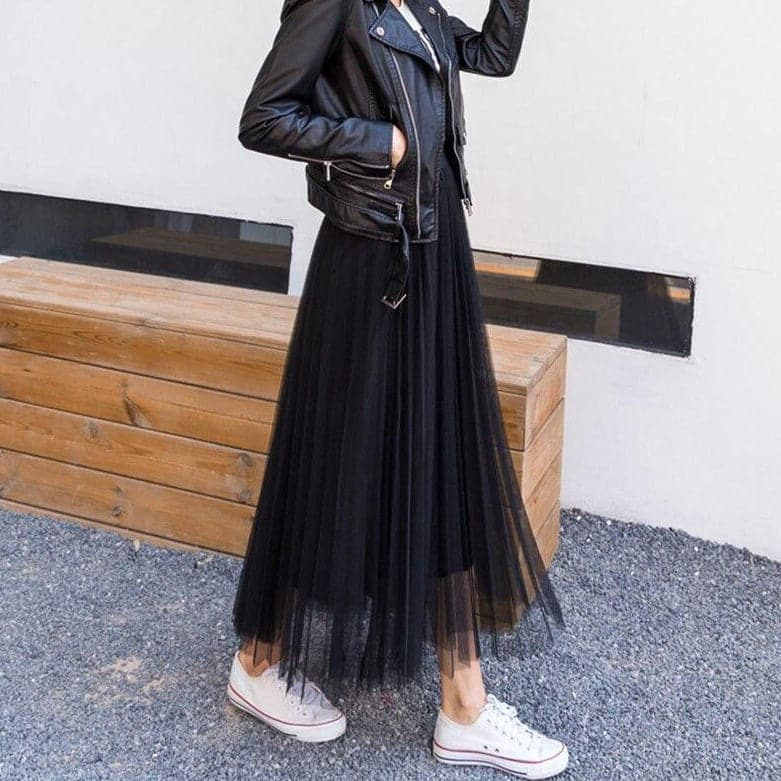 Lang nederdel i efterårstyl